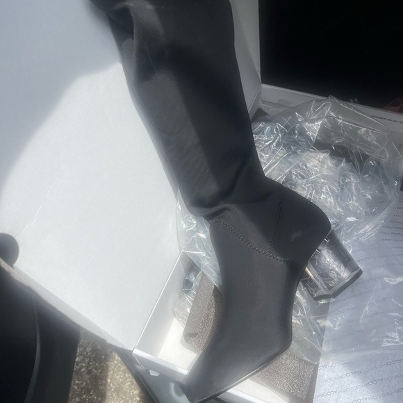 Aldo Shoes - Aldo Black Stretch Sock Boot with Clear Block Heel